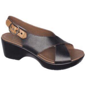 DANSKO Jacinda Black Leather Criss Cross Slingback Wedge Sandals